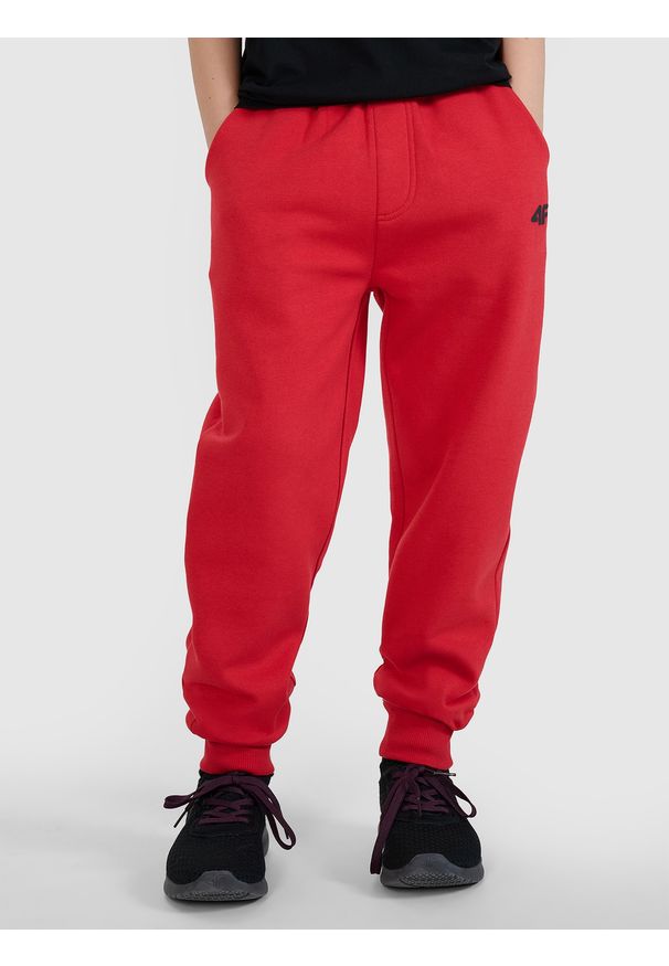 4f - 4F Spodnie dresowe joggery chłopięce - czerwone 146 (10-11 lat). Okazja: na co dzień. Kolor: czerwony. Materiał: dresówka. Sezon: lato. Styl: casual, sportowy