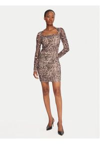 Guess Sukienka koktajlowa W5BK65 KCZC2 Beżowy Slim Fit. Kolor: beżowy. Materiał: syntetyk. Styl: wizytowy