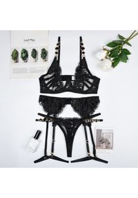 Intica - Komplet bielizny koronkowej w stylu vintage na specjalne okazje Phung. Kolor: czarny. Materiał: koronka. Wzór: aplikacja #1