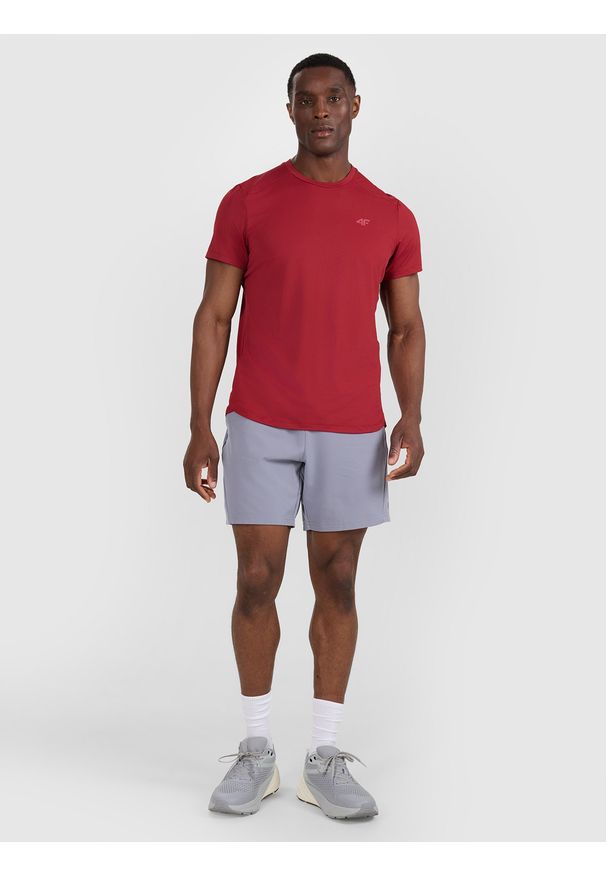 4f - 4F Koszulka treningowa szybkoschnąca męska - czerwona XXL. Kolor: czerwony. Materiał: materiał, włókno, elastan. Wzór: ze splotem. Sport: fitness