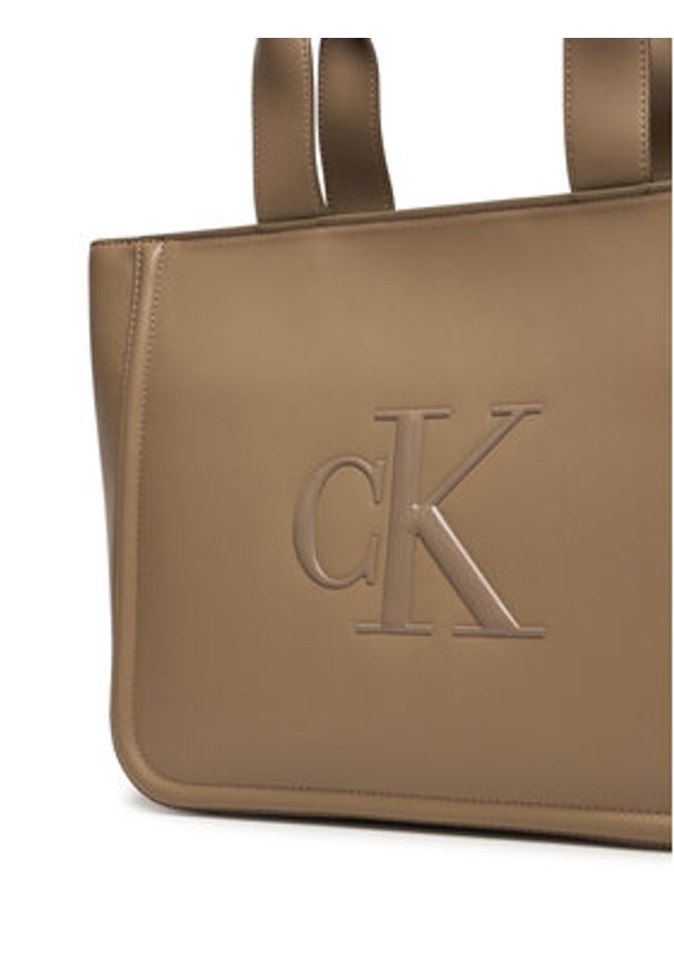 Calvin Klein Torebka Bold Ck Medium Tote LV04F3218G Beżowy. Kolor: beżowy. Materiał: skórzane