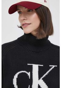 Calvin Klein Jeans sweter bawełniany kolor czarny lekki z golfem. Typ kołnierza: golf. Kolor: czarny. Materiał: bawełna. Długość rękawa: długi rękaw. Długość: długie. Wzór: ze splotem #5