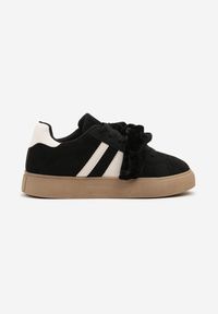 Renee - Czarne Sneakersy w Stylu Tenisówek Ozdobione Kokardą z Weluru Lerrive. Okazja: na co dzień. Kolor: czarny. Materiał: welur. Wzór: aplikacja #6