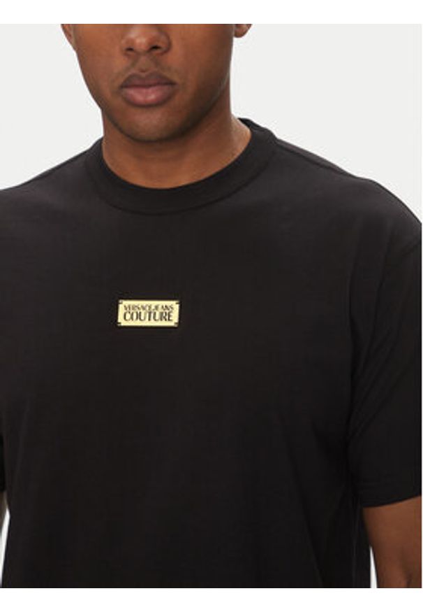 Versace Jeans Couture T-Shirt 78GAHT08 Czarny Regular Fit. Kolor: czarny. Materiał: bawełna