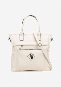 Renee - Beżowa Torebka Typu Shopper z Paskiem Crossbody Zdobiona Aplikacją Idaniela. Kolor: beżowy. Wzór: aplikacja. Dodatki: z aplikacjami. Materiał: zdobione. Styl: elegancki, casual. Rodzaj torebki: na ramię
