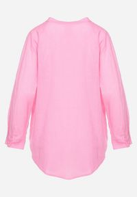 Born2be - Różowa Koszula z Dodatkiem Lnu Zapinana na Guziki przy Dekolcie z Podwijanymi Rękawami Ellesia. Kolor: różowy. Materiał: len #3