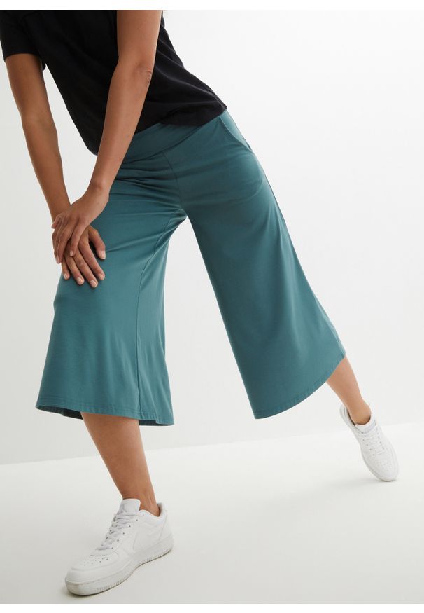 bonprix - Spodnie culotte, długość do łydki. Kolor: zielony. Materiał: materiał. Styl: klasyczny, sportowy