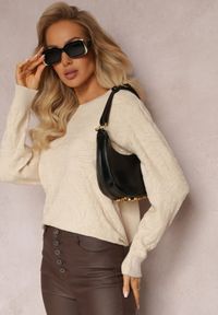Renee - Jasnobeżowy Sweter w Tłoczony Ornamentalny Wzór Neston. Kolor: beżowy. Styl: klasyczny #5