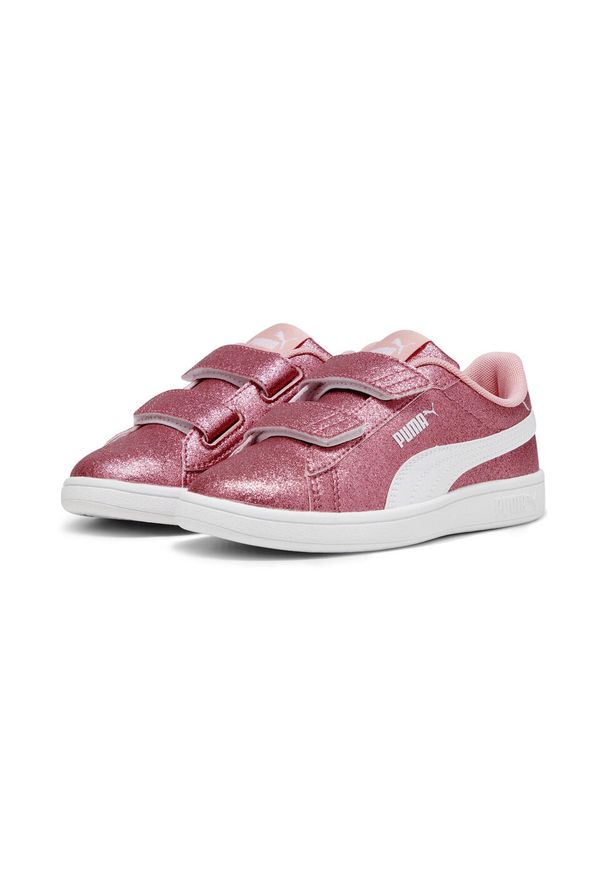 Puma - Dziecięce sneakersy Smash 3.0 Glitz Glam PUMA Peach Smoothie White Pink. Kolor: biały, wielokolorowy, różowy. Materiał: materiał, skóra, syntetyk. Szerokość cholewki: normalna