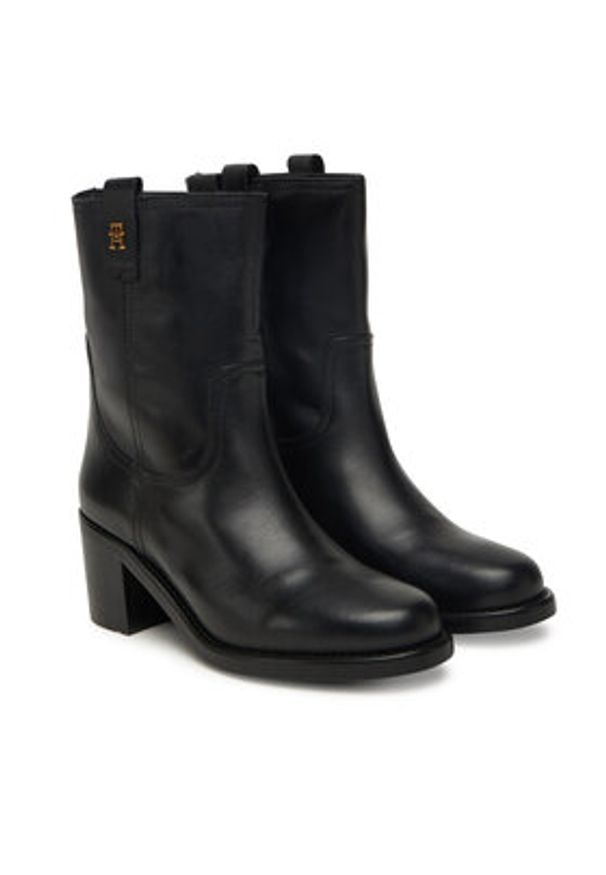 TOMMY HILFIGER - Tommy Hilfiger Botki Riding Lthr Mid Boot Block Heel FW0FW08776 Czarny. Kolor: czarny. Materiał: skóra