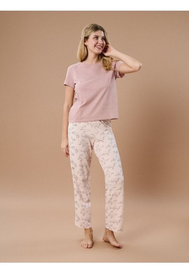 Sinsay - Bawełniana piżama dwuczęściowa z nadrukiem w psy - fioletowy. Kolor: fioletowy. Materiał: bawełna. Wzór: nadruk