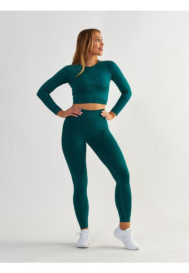 BESHAPED - Legginsy fitness damskie Beshaped Power Up! modelujące. Kolor: zielony. Materiał: nylon. Sport: fitness