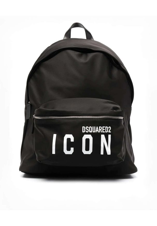 DSQUARED2 - Czarny plecak z kontrastowym logo. Kolor: czarny. Materiał: materiał. Wzór: aplikacja
