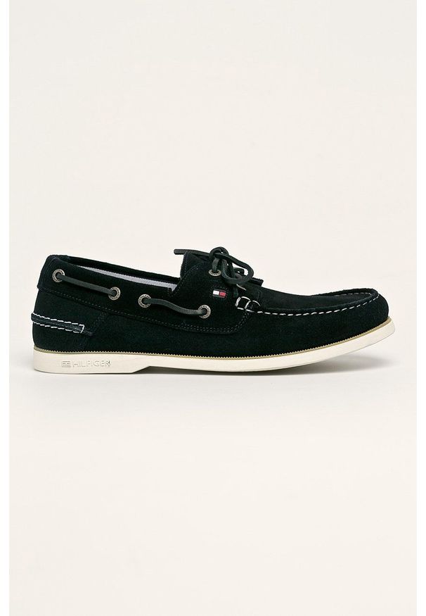 TOMMY HILFIGER - Tommy Hilfiger - Mokasyny skórzane. Nosek buta: okrągły. Zapięcie: sznurówki. Kolor: niebieski. Materiał: skóra