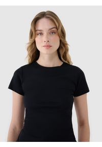 4f - 4F T-shirt slim z modalem damski - czarny S. Okazja: na co dzień. Kolor: czarny. Materiał: bawełna, jersey, materiał, dzianina. Długość rękawa: krótki rękaw. Długość: krótkie. Wzór: gładki, ze splotem. Sezon: lato. Styl: klasyczny, sportowy, casual