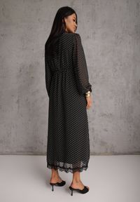Renee - Czarna Sukienka w Kropki Ozdobiona Koronką i Przezroczystymi Rękawami Neanirae. Typ kołnierza: dekolt w kształcie V. Kolor: czarny. Materiał: koronka. Wzór: aplikacja, kropki, koronka. Sezon: wiosna. Styl: klasyczny #5