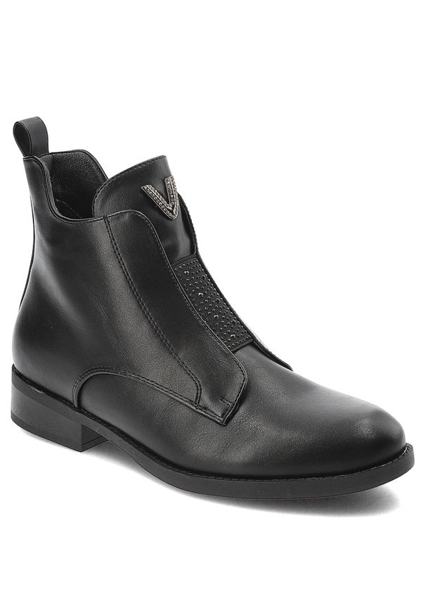 Czarne Botki S.Barski Eleganckie Obuwie Damskie. Okazja: na co dzień. Kolor: czarny. Materiał: skóra ekologiczna. Wzór: aplikacja. Sezon: zima, jesień. Obcas: na obcasie. Styl: elegancki. Wysokość obcasa: niski