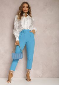 Renee - Niebieskie Spodnie z Paskiem Eudea. Kolor: niebieski. Materiał: materiał. Długość: długie. Wzór: jednolity. Styl: elegancki #2