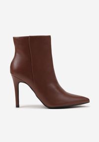 Born2be - Brązowe Klasyczne Botki Vices na Szpilce Derraze. Okazja: na imprezę, na co dzień. Kolor: brązowy. Materiał: jeans. Obcas: na szpilce. Styl: klasyczny