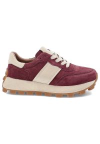 Bordowe Sneakersy Filippo Modne Obuwie Damskie. Okazja: na co dzień. Zapięcie: sznurówki. Kolor: czerwony. Materiał: zamsz #7