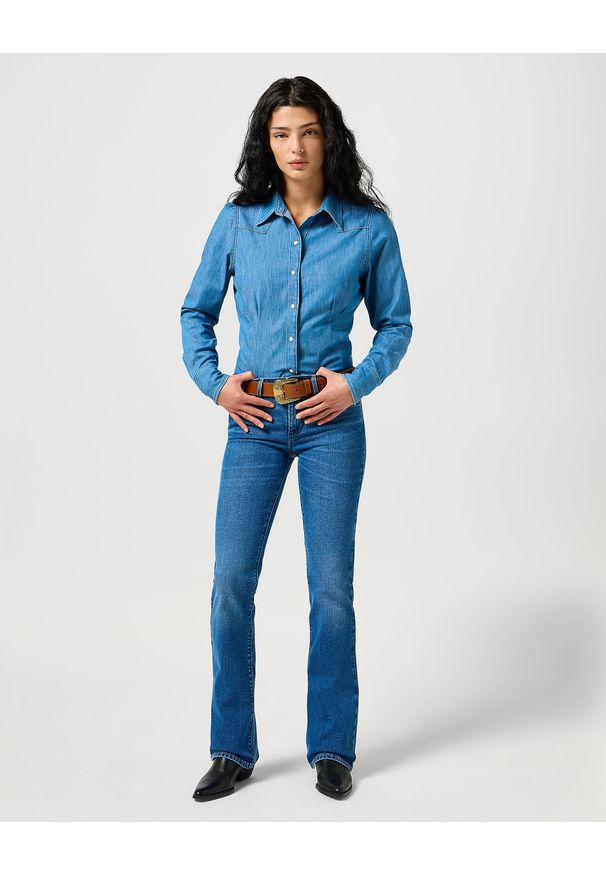 Wrangler - DAMSKIE SPODNIE WRANGLER BOOTCUT VINTAGE BLUE 112356394. Styl: vintage
