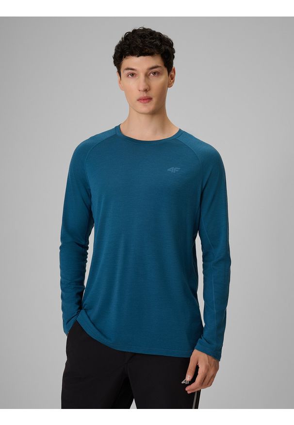 4f - 4F Longsleeve trekkingowy szybkoschnący z wełną merino męski - turkusowy L. Kolor: turkusowy. Materiał: wełna. Długość rękawa: długi rękaw. Długość: długie. Sport: turystyka piesza