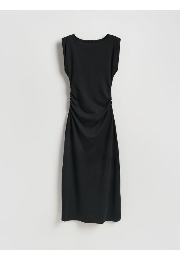 Reserved - Sukienka maxi z drapowaniem - czarny. Kolor: czarny. Materiał: dzianina. Długość: maxi