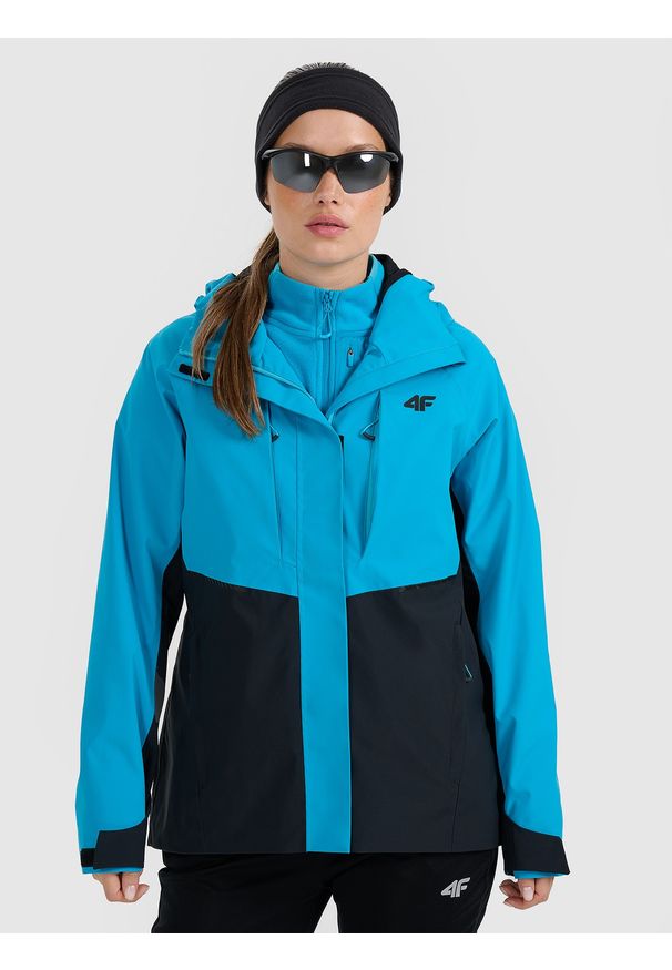 4f - 4F Kurtka trekkingowa membrana 10000 damska - niebieska XS. Kolor: niebieski. Materiał: tkanina, materiał. Długość rękawa: raglanowy rękaw. Technologia: Primaloft. Sezon: zima. Sport: wspinaczka, turystyka piesza