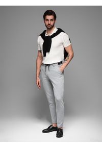 Ombre Clothing - Dzianinowe spodnie męskie z gumką w pasie - jasnoszare V1 - Rozmiar: XXL. Kolor: szary. Materiał: dzianina