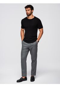 Ombre Clothing - Ażurowy męski sweter z okrągłym dekoltem i krótkim rękawem – czarny V2 - Rozmiar: L. Kolor: czarny. Materiał: wiskoza, prążkowany, dzianina, elastan, nylon. Długość rękawa: krótki rękaw. Długość: krótkie. Wzór: ażurowy. Styl: elegancki