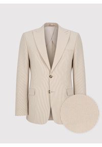 Pako Lorente - PAKO LORENTE - Beżowa marynarka garniturowa w prążek. Kolor: beżowy. Materiał: poliester, elastan, wiskoza. Wzór: prążki. Styl: młodzieżowy #1