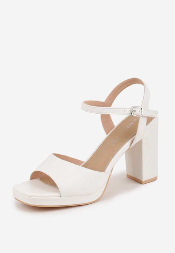 Born2be - Białe Sandały VICES na Słupku i Platformie z Wkładką ze Skóry Naturalnej Azimara. Okazja: na wesele, na randkę, na ślub cywilny. Zapięcie: pasek. Kolor: biały. Materiał: skóra. Obcas: na platformie. Styl: wizytowy