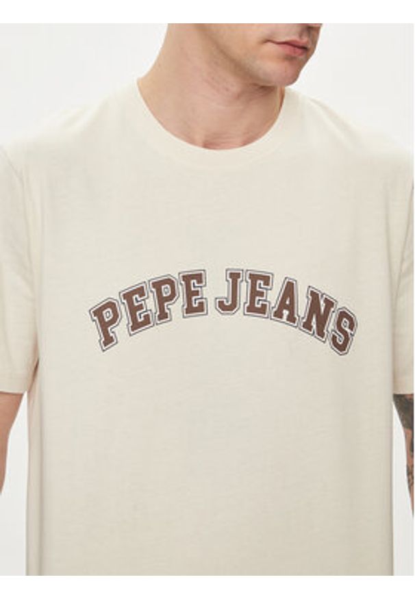 Pepe Jeans T-Shirt Clement PM509220 Beżowy Regular Fit. Kolor: beżowy. Materiał: bawełna