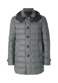 MONCLER - Szara kurtka Nicloux. Kolor: szary. Materiał: puch, materiał, poliamid. Długość rękawa: długi rękaw. Długość: długie. Wzór: melanż. Styl: klasyczny #2