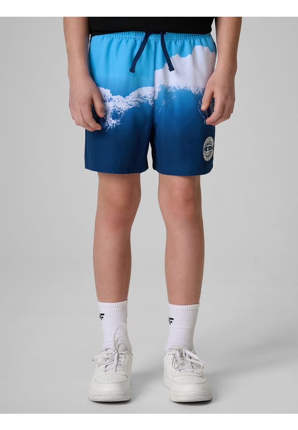 4f - 4F Spodenki plażowe boardshorty chłopięce - niebieskie 134/140 (8-10 lat). Kolor: niebieski. Materiał: włókno