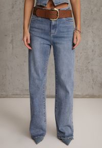 Renee - Niebieskie Jeansy Wide Leg High Waist z Bawełną i Dodatkiem Wiskozy Salithoe. Stan: podwyższony. Kolekcja: plus size. Kolor: niebieski #3