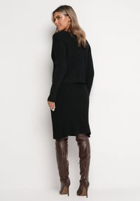 Born2be - Czarny Komplet z Prążkowanej Dzianiny z Kardiganem i Sukienką Elarisa. Kolor: czarny. Materiał: prążkowany, dzianina #4