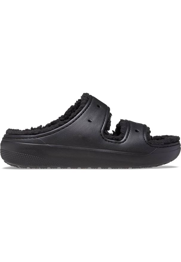 Crocs Classic Cozzzy Sandal. Kolor: czarny. Materiał: futro. Wzór: paski