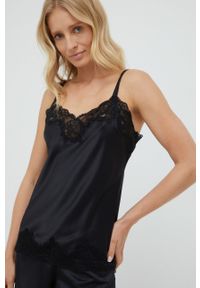 Lauren Ralph Lauren piżama damska kolor czarny satynowa. Kolor: czarny. Materiał: satyna. Wzór: ze splotem