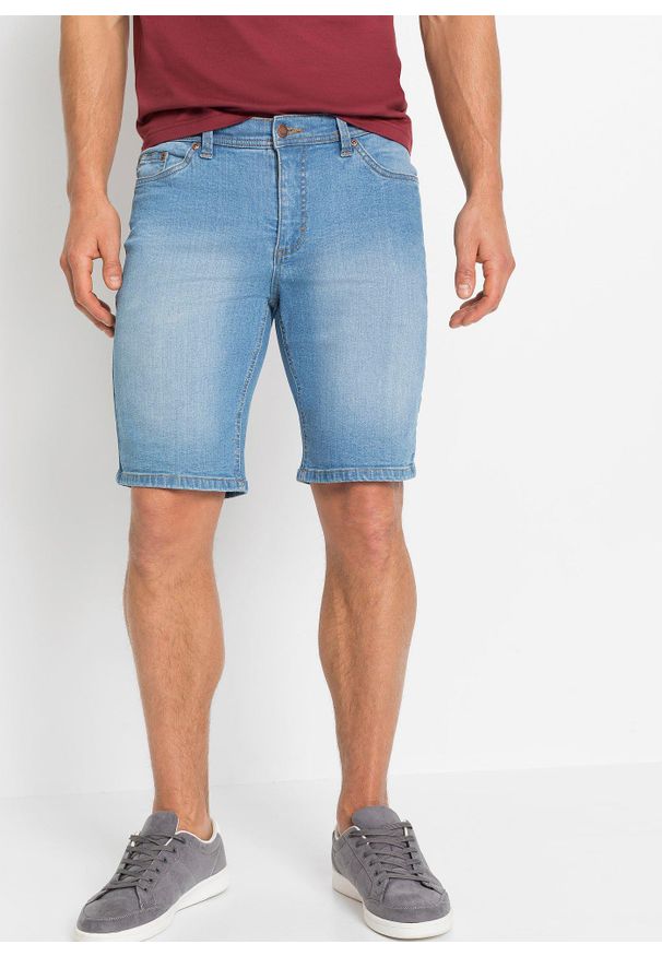 bonprix - Bermudy dżinsowe ze stretchem, regular fit (2 pary). Kolor: niebieski. Styl: klasyczny