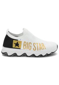 Big-Star - Białe Sneakersy Big Star Modne Buty Damskie. Okazja: na co dzień. Zapięcie: bez zapięcia. Kolor: biały. Materiał: dzianina, materiał. Szerokość cholewki: normalna. Wzór: nadruk, aplikacja #5