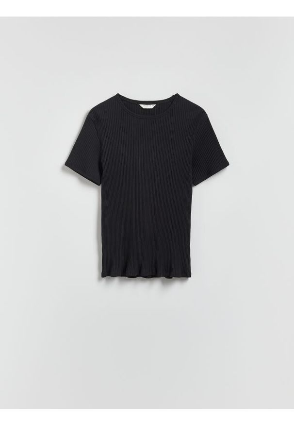 Reserved - T-shirt slim fit - czarny. Kolor: czarny. Materiał: bawełna, dzianina