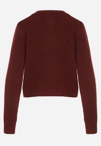 Born2be - Bordowy Kardigan z Wełną o Prostym Kroju z Okrągłym Dekoltem Reissima. Kolor: czerwony. Materiał: wełna. Długość rękawa: długi rękaw. Długość: długie. Styl: klasyczny #5