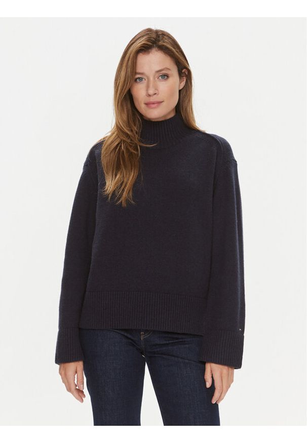 TOMMY HILFIGER - Tommy Hilfiger Golf WW0WW39903 Granatowy Relaxed Fit. Typ kołnierza: golf. Kolor: niebieski. Materiał: syntetyk