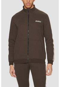 Guess - GUESS Brązowa męska rozpinana bluza z lampasami Mickey. Kolor: brązowy