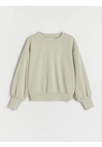 Reserved - Bluza z bufiastymi rękawami - jasnozielony. Kolor: zielony. Materiał: dzianina, bawełna