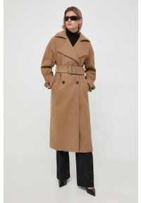 MICHAEL Michael Kors płaszcz wełniany kolor brązowy przejściowy dwurzędowy. Kolor: brązowy. Materiał: wełna. Styl: klasyczny #1