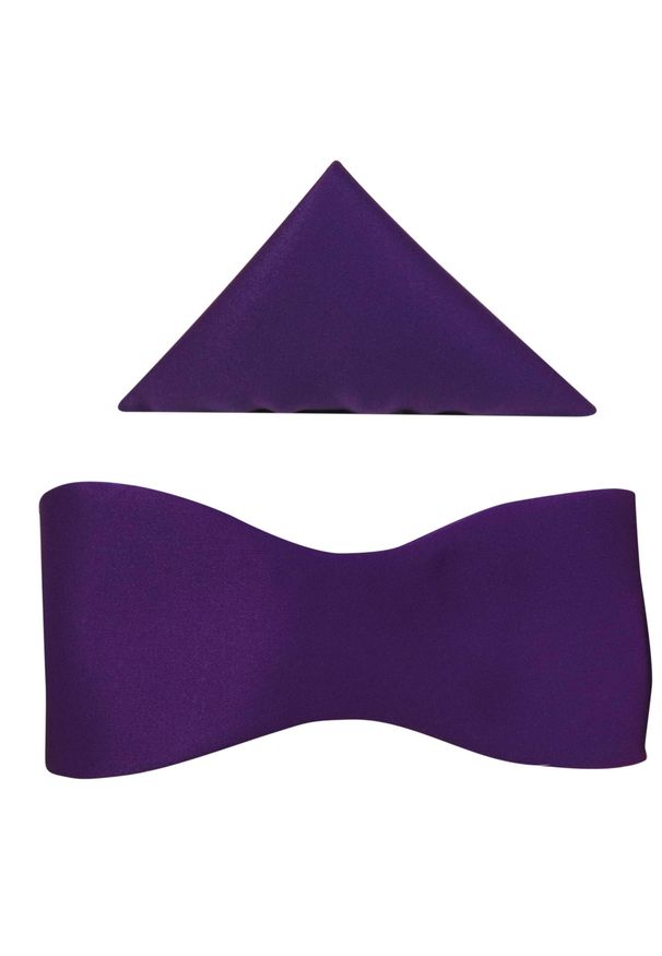 Modini - Fioletowa wiązana muszka męska z poszetką M16. Kolor: fioletowy. Materiał: poliester, tkanina. Styl: elegancki