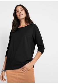 bonprix - Luźniejszy shirt z długim rękawem. Kolor: czarny. Długość rękawa: długi rękaw. Długość: długie #1