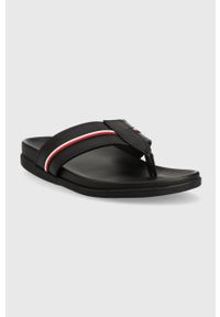 TOMMY HILFIGER - Tommy Hilfiger japonki HILFIGER LEATHER TOE POST SANDAL męskie kolor czarny FM0FM04460. Kolor: czarny. Materiał: poliester, materiał, guma #4
